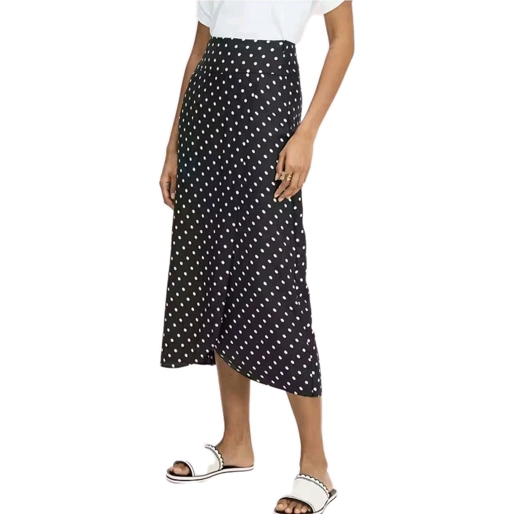 Kate Spade Cabana Dot Skirt Black White Polka Dot Silk Blend Midi Skirt Sz 6 NWO